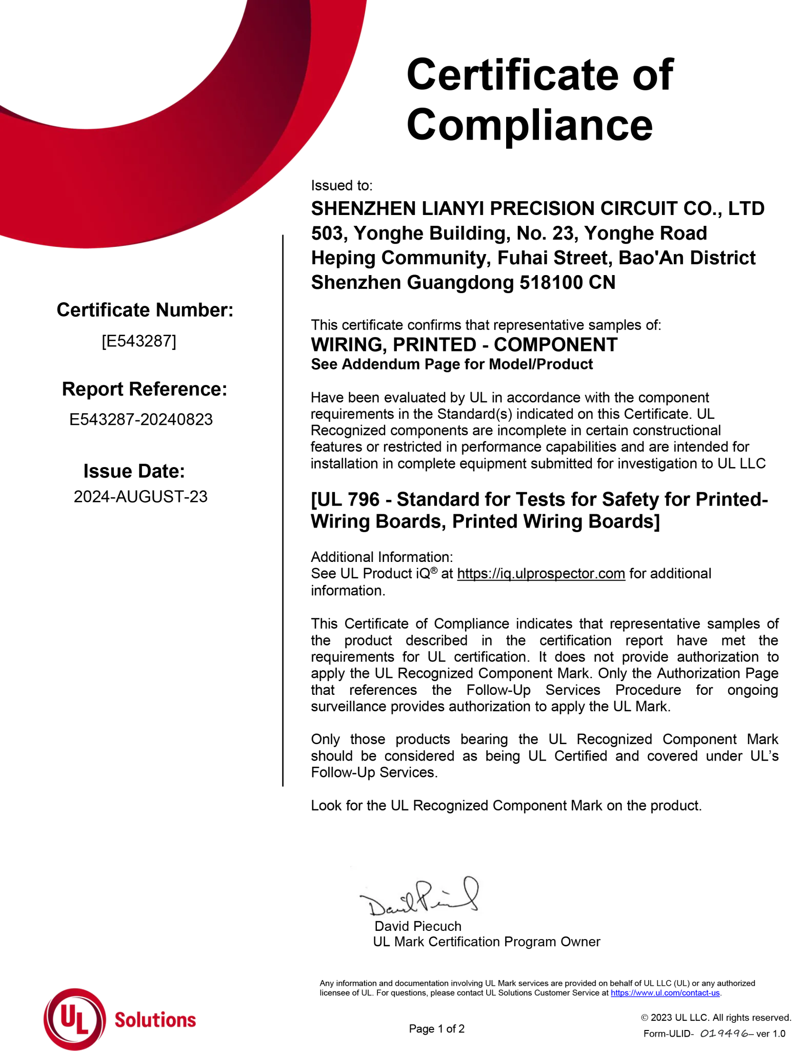 UGPCB’s UL Certification