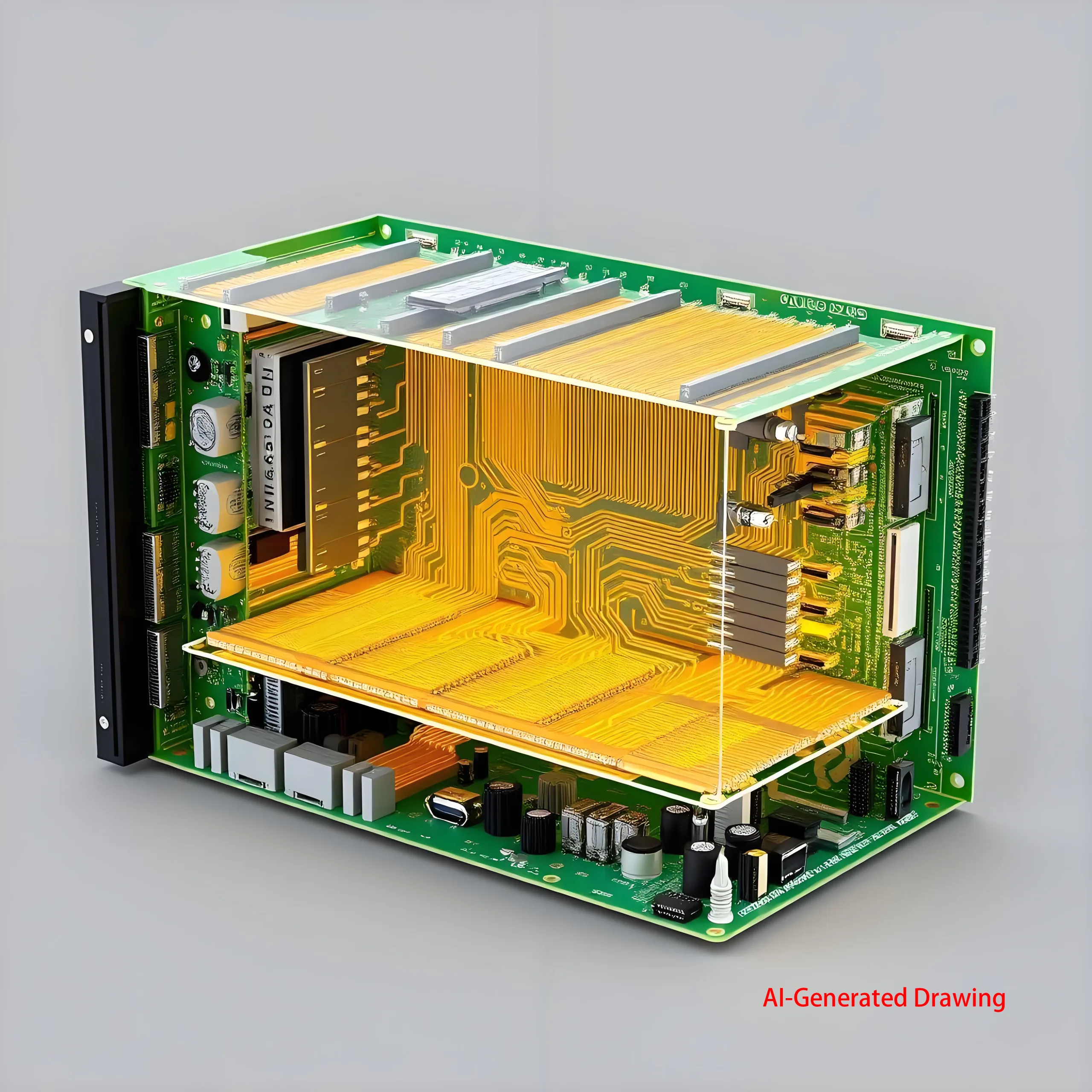 56-layer AI server PCB stackup with hybrid copper-optical routing and thermal management.
