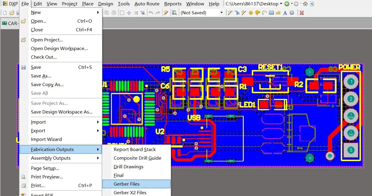 Gerber file export settings in PCB design software