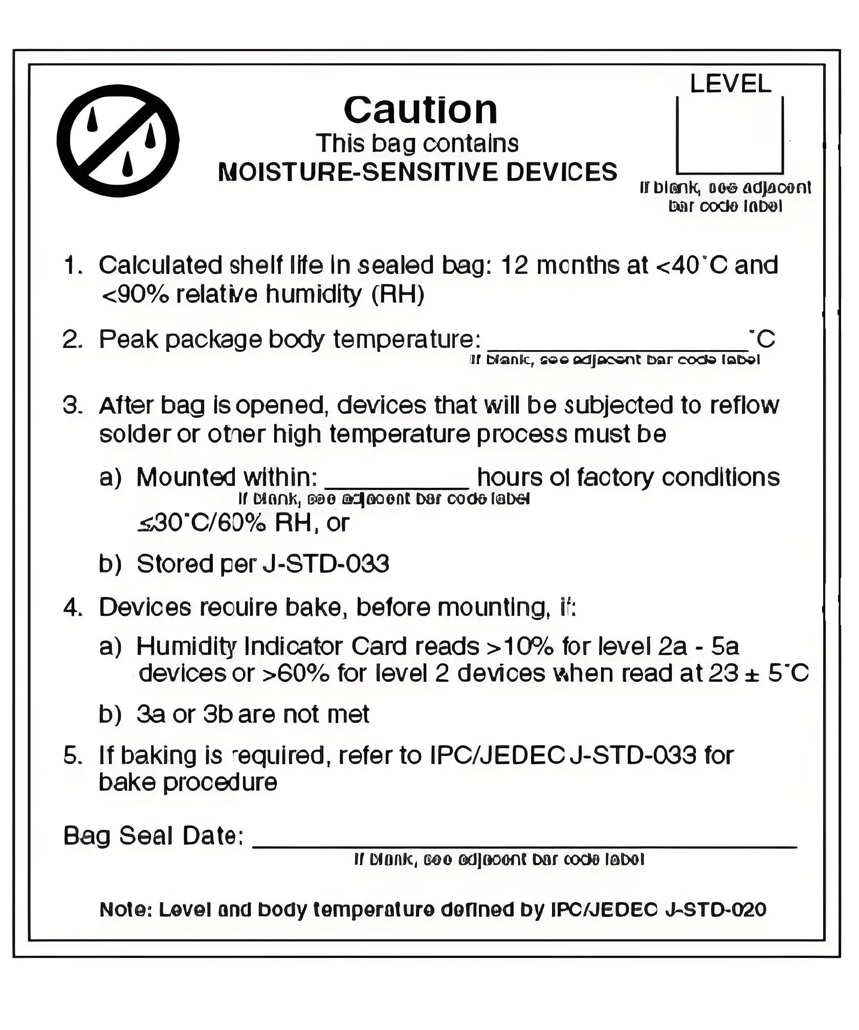 Moisture-Sensitive Device (MSD) Handling Label