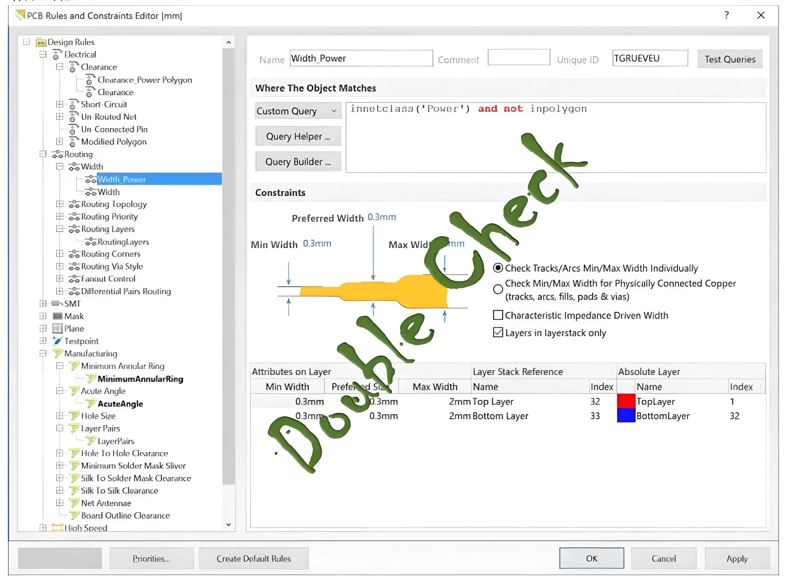 Пример интерфейса проверки правил проектирования печатных плат, отображающий ширину дорожки и проверку расстояния, ключ к безошибочному проектированию печатных плат и готовности печатных плат