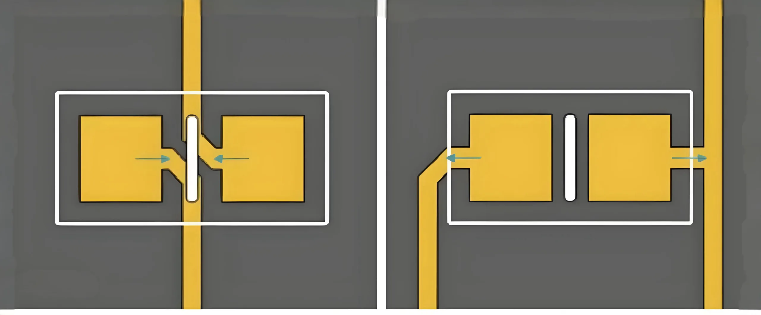 Диаграмма лучших практик маршрутизации сигналов на печатной плате, показывающая горизонтальные выходные следы для предотвращения перекоса компонентов, необходим для надежного производства печатных плат.