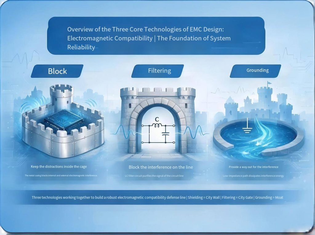 EMC design shielding filtering grounding overview