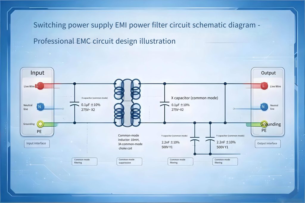 switching power supply EMI filter circuit design schematic