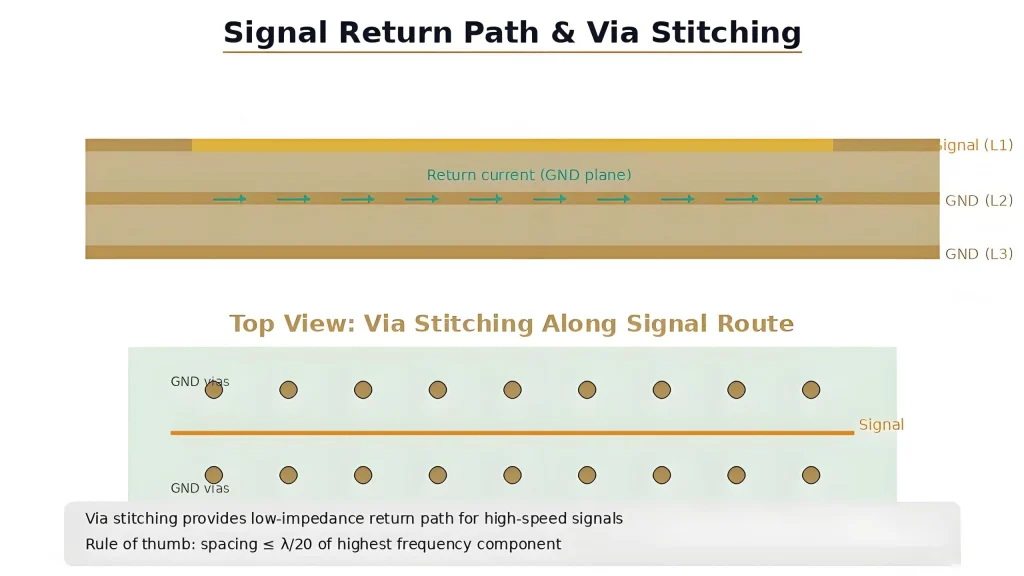 PCB return via current flow diagram
